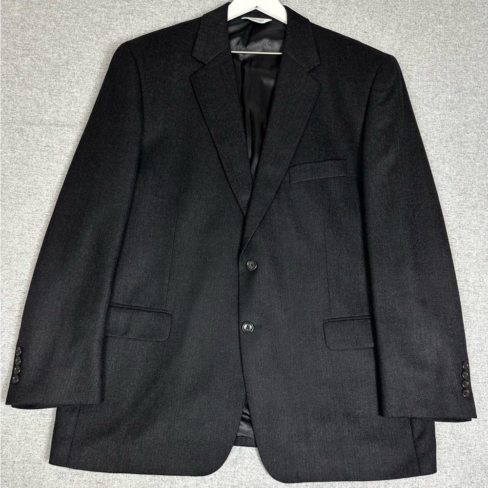 Joseph & Feiss Sport Coat Mens 44 Charcoal Lambswool Herringbone 2-Button Lined